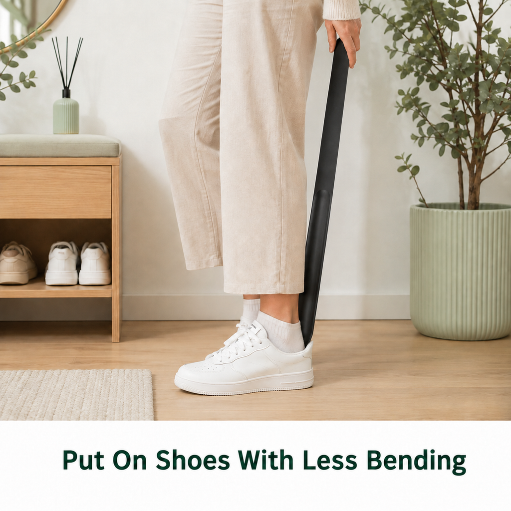 Magnetic Wooden Long-Handle Shoehorn with Wall Holder