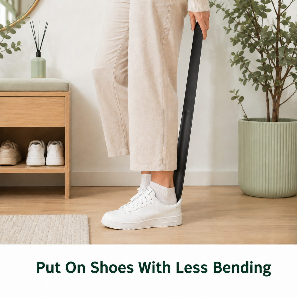 Magnetic Wooden Long-Handle Shoehorn with Wall Holder