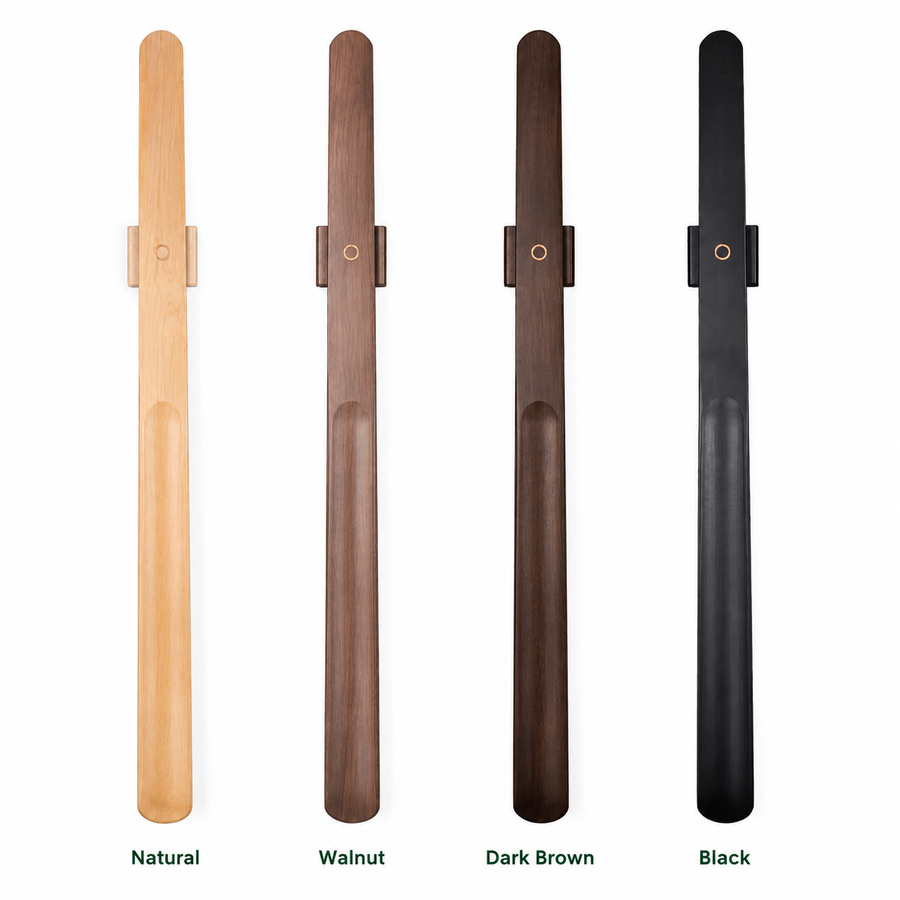 Magnetic Wooden Long-Handle Shoehorn with Wall Holder