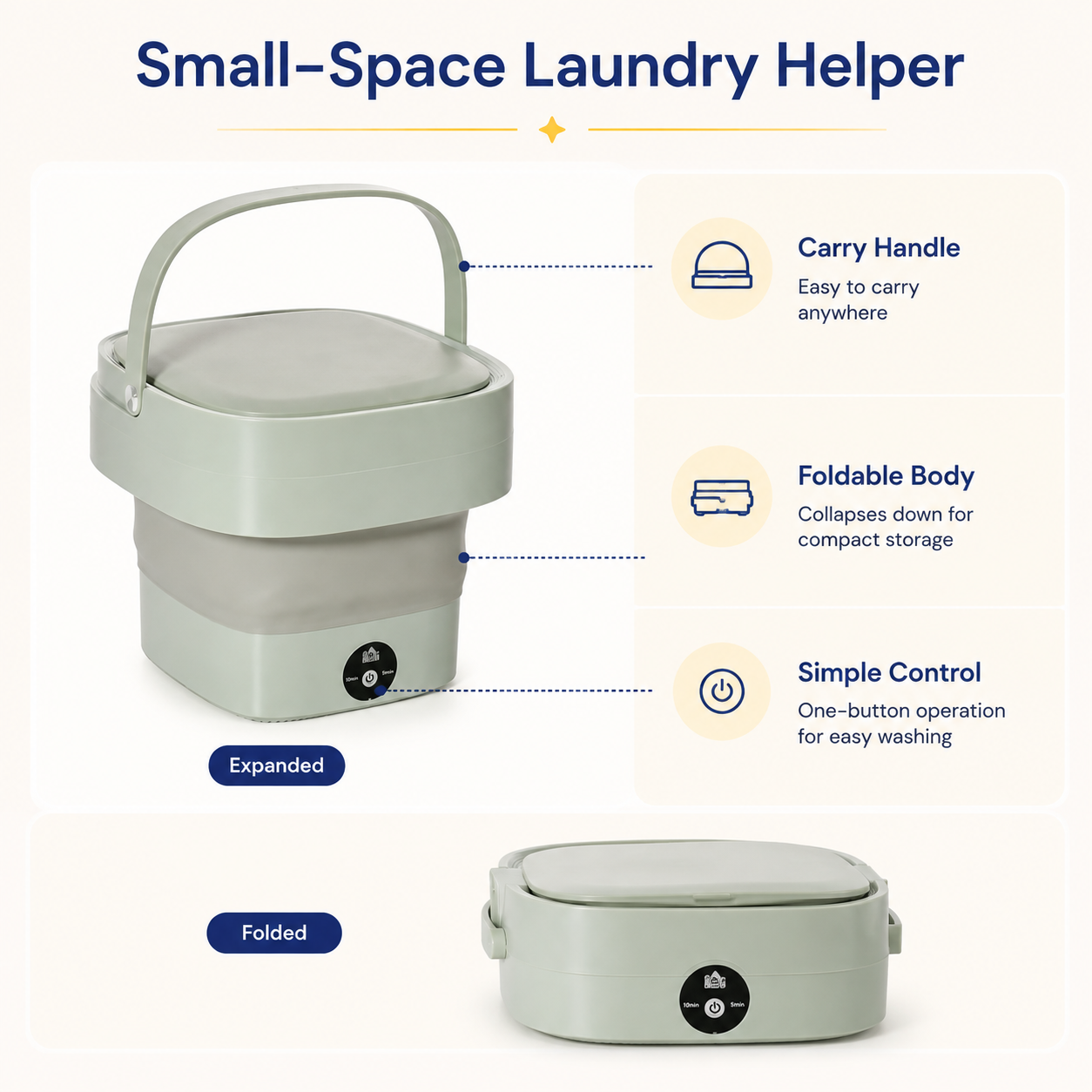 Foldable Mini Laundry Machine – Compact Portable Washer