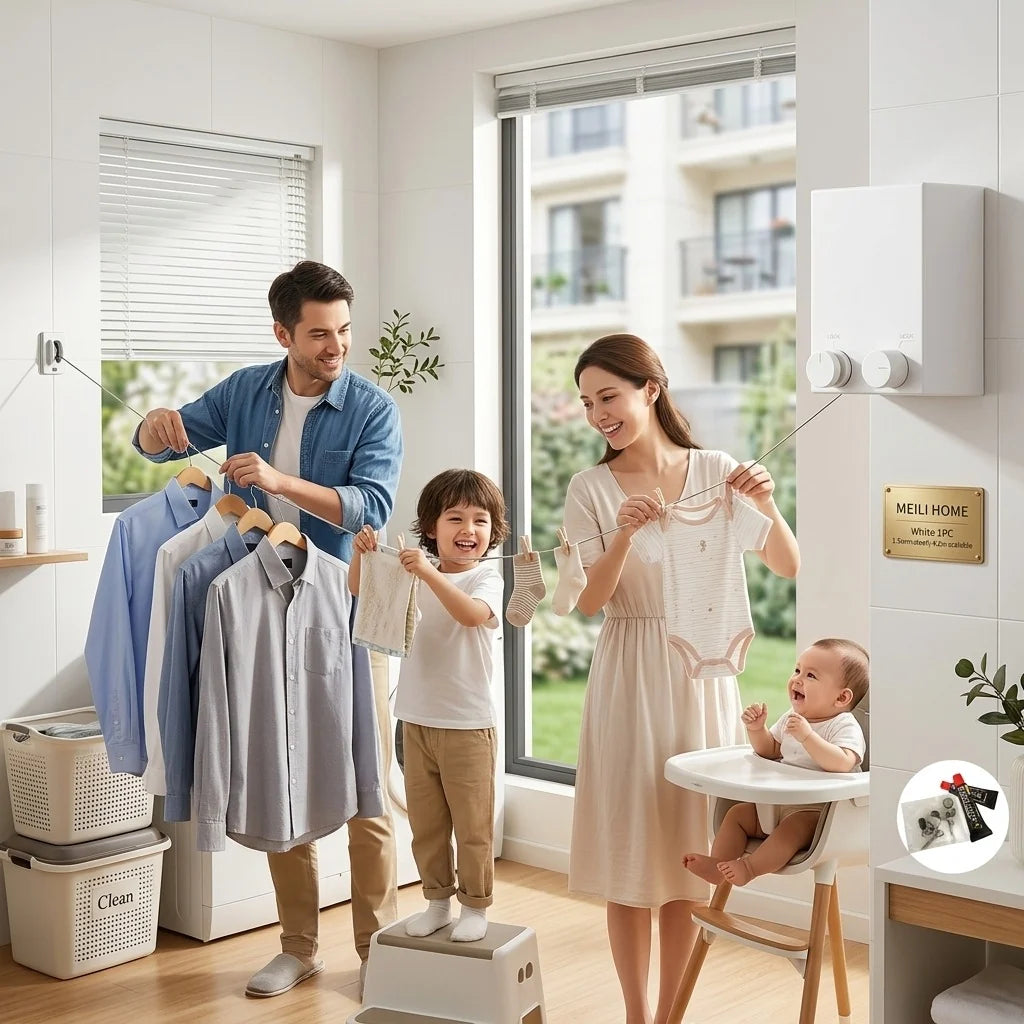 Premium Retractable Clothesline – Wall Mounted Space Saving Laundry Drying Rack ShifBy