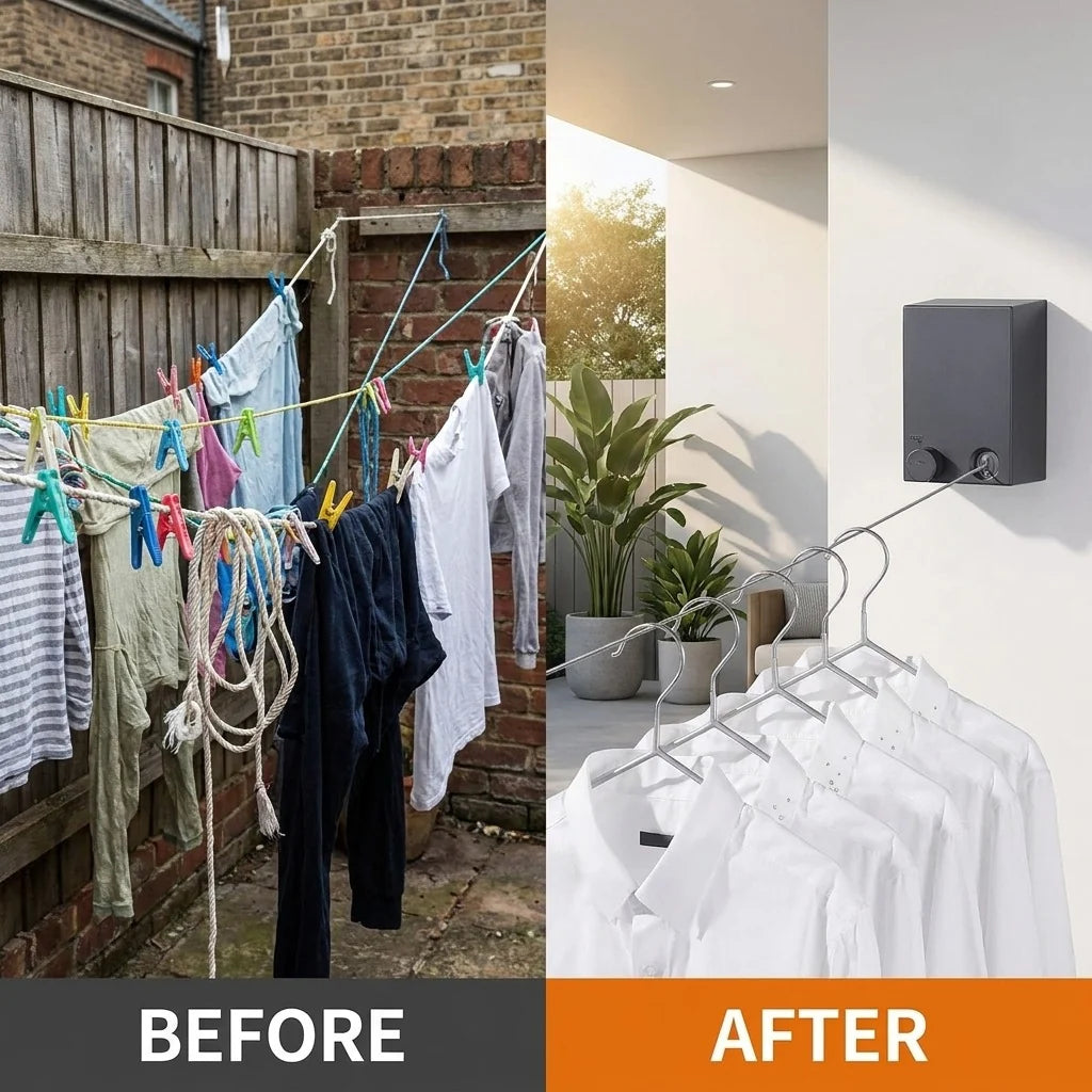 Premium Retractable Clothesline – Wall Mounted Space Saving Laundry Drying Rack ShifBy