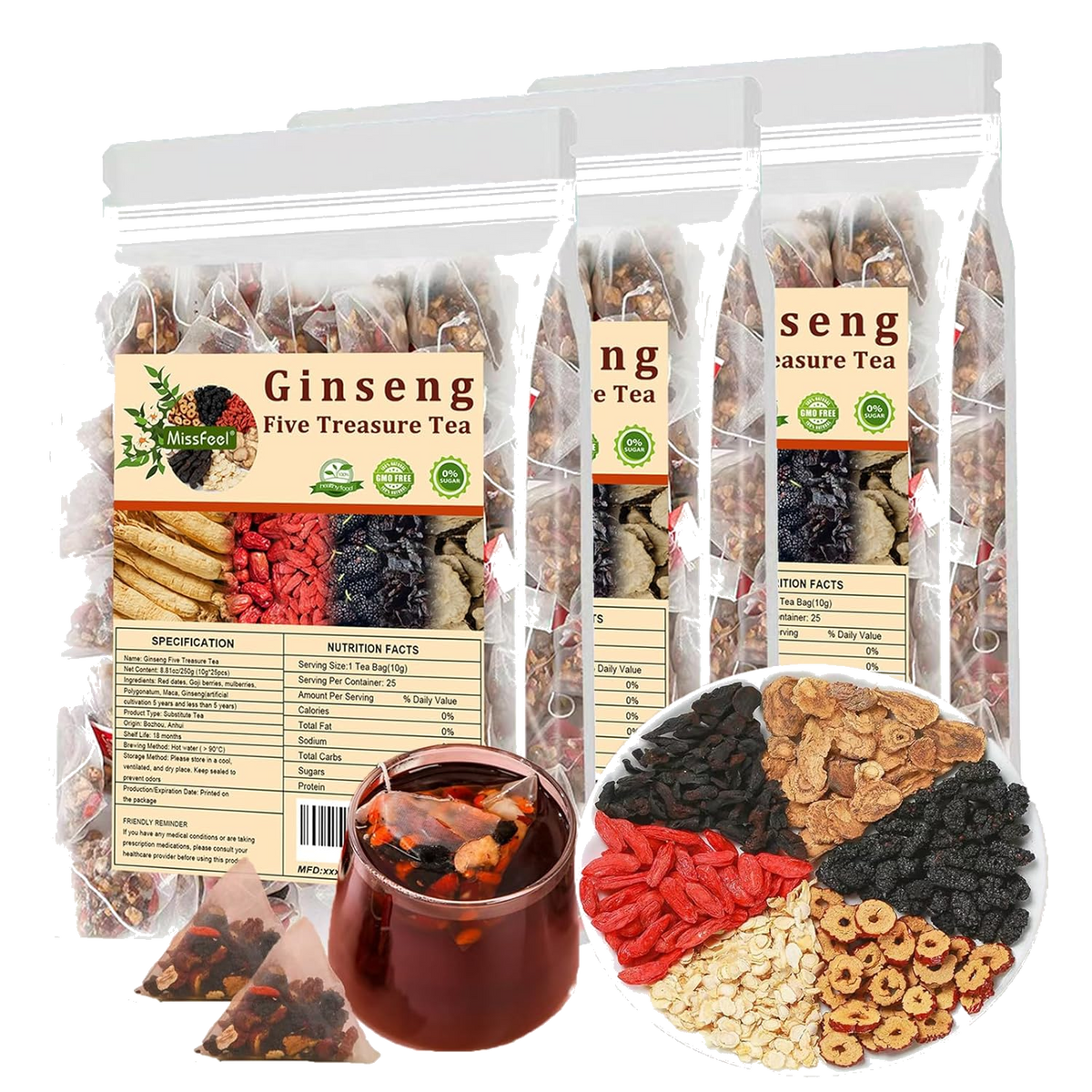 Ginseng Five Treasure Tea - transparent background