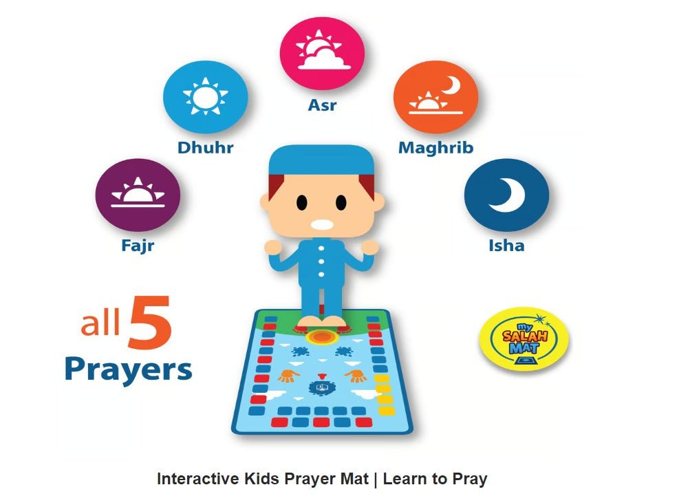 Interactive prayer mat teaching all five daily prayers