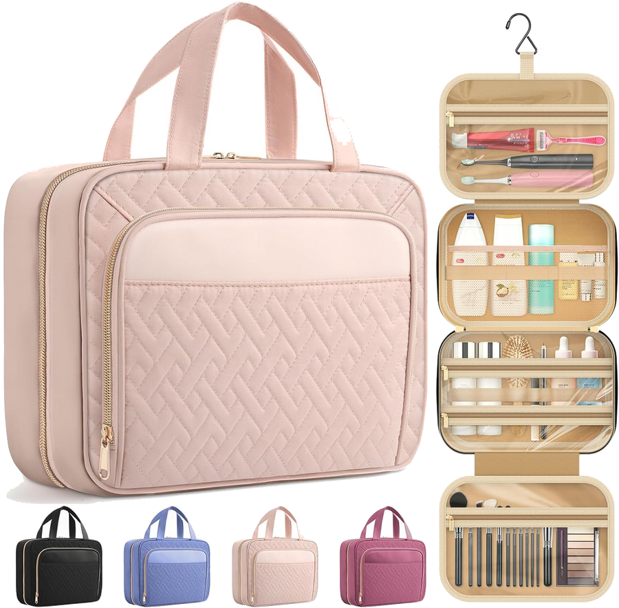 Large Travel Cosmetic Bag with Waterproof Hanging Hook - transparent background